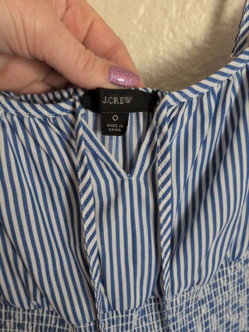 J. Crew Blue and White Striped Midi Dress with Smocked Waist - Picture 2 of 2